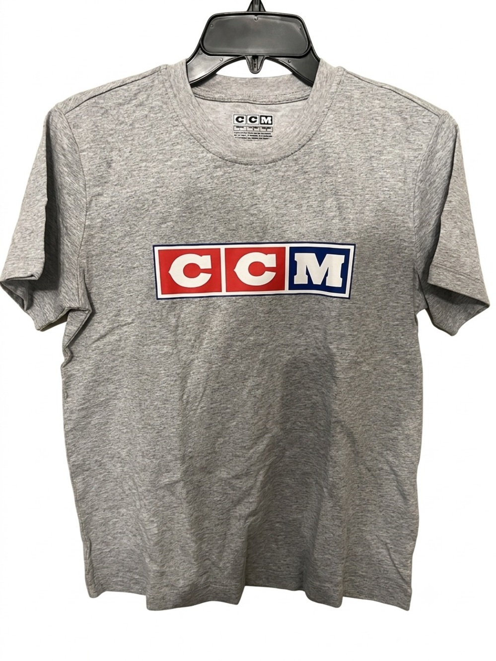 CCM Grey Short Sleeve Tee with Red & Blue Logo youth large
